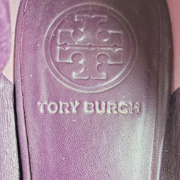 Tory Burch Women's Reva Slip On Ballet Flats Gold Logo Sz 7.5M NICE! - Picture 10 of 11